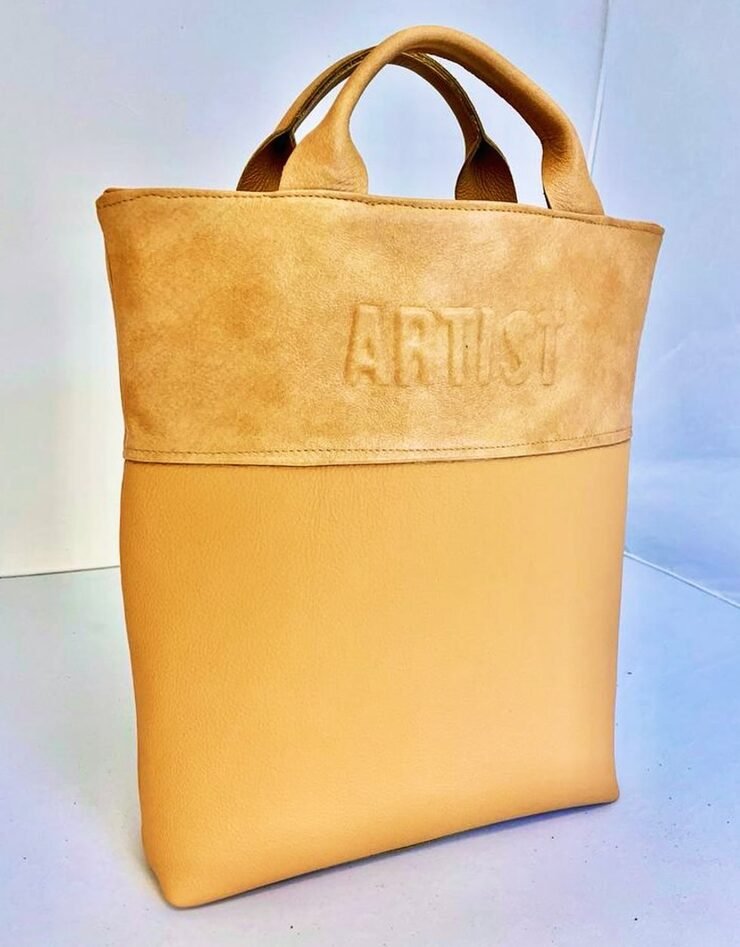 Handcrafted camel leather tote by The Handbag Artist
